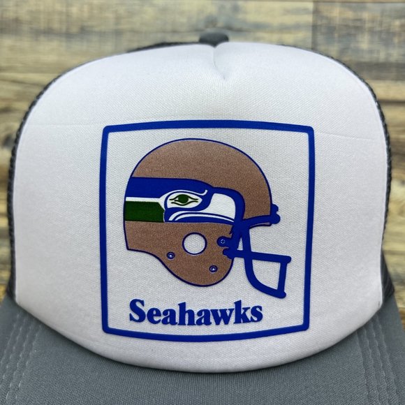 Seattle Seahawks Mens Trucker Hat Gray Snapback Retro Helmet Football Cap - Picture 2 of 7